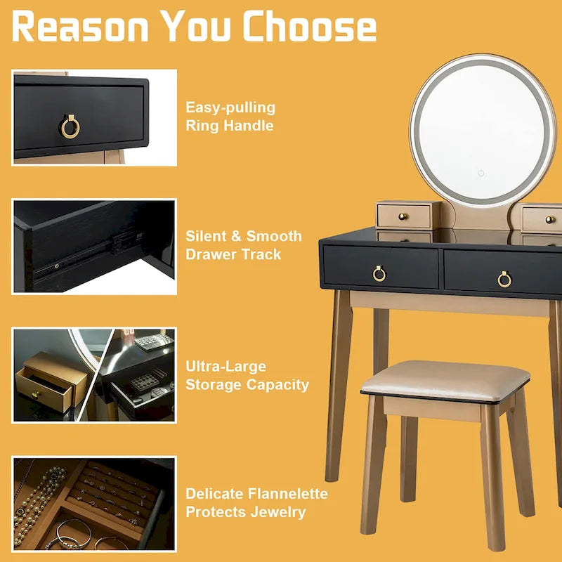 Costway Vanity Makeup Table Touch Screen 3 Lighting Modes Dressing - See Details