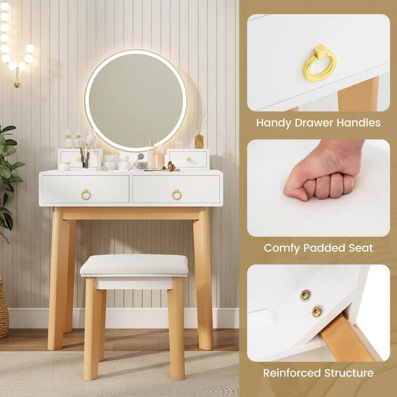 Costway Vanity Makeup Table Touch Screen 3 Lighting Modes Dressing - See Details