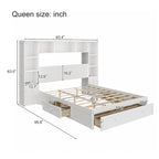 Pine Wood Platform Bed with 2 All-in-one Nightstand, Bookcase Cabinet and 2 Charging Stations, 3 Drawers, Captain Bed Frame