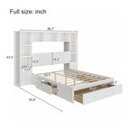 Pine Wood Platform Bed with 2 All-in-one Nightstand, Bookcase Cabinet and 2 Charging Stations, 3 Drawers, Captain Bed Frame