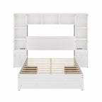 Pine Wood Platform Bed with 2 All-in-one Nightstand, Bookcase Cabinet and 2 Charging Stations, 3 Drawers, Captain Bed Frame