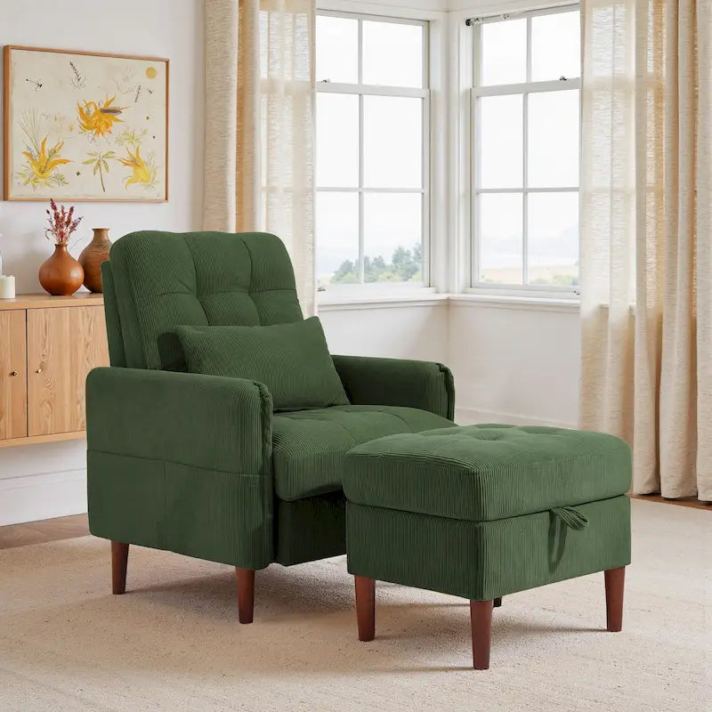 Poltrona accent imbottita con schienale regolabile e pouf contenitore coordinato