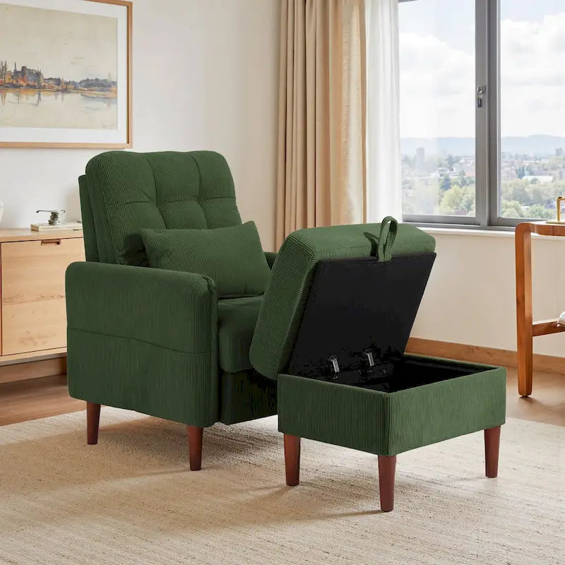 Poltrona accent imbottita con schienale regolabile e pouf contenitore coordinato