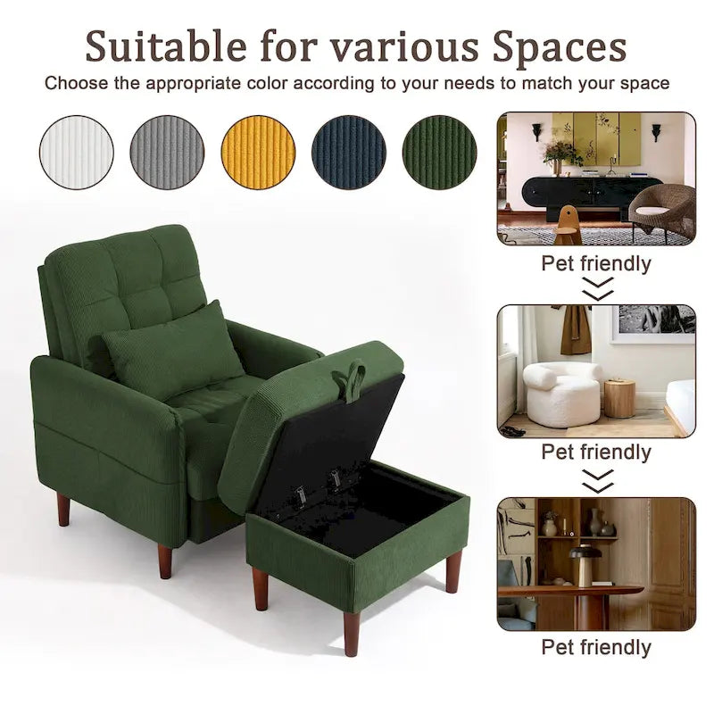 Poltrona accent imbottita con schienale regolabile e pouf contenitore coordinato