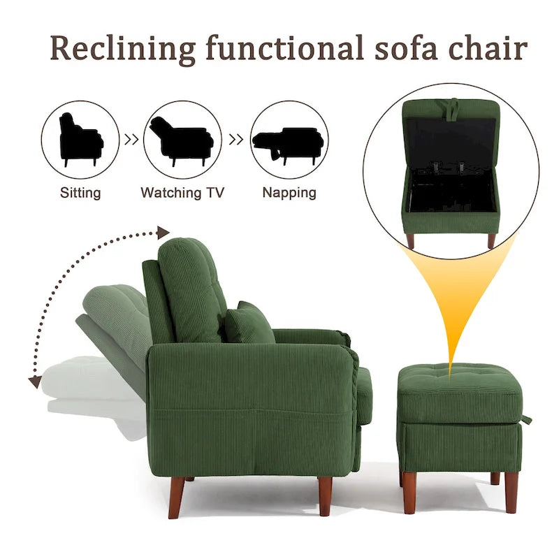 Poltrona accent imbottita con schienale regolabile e pouf contenitore coordinato