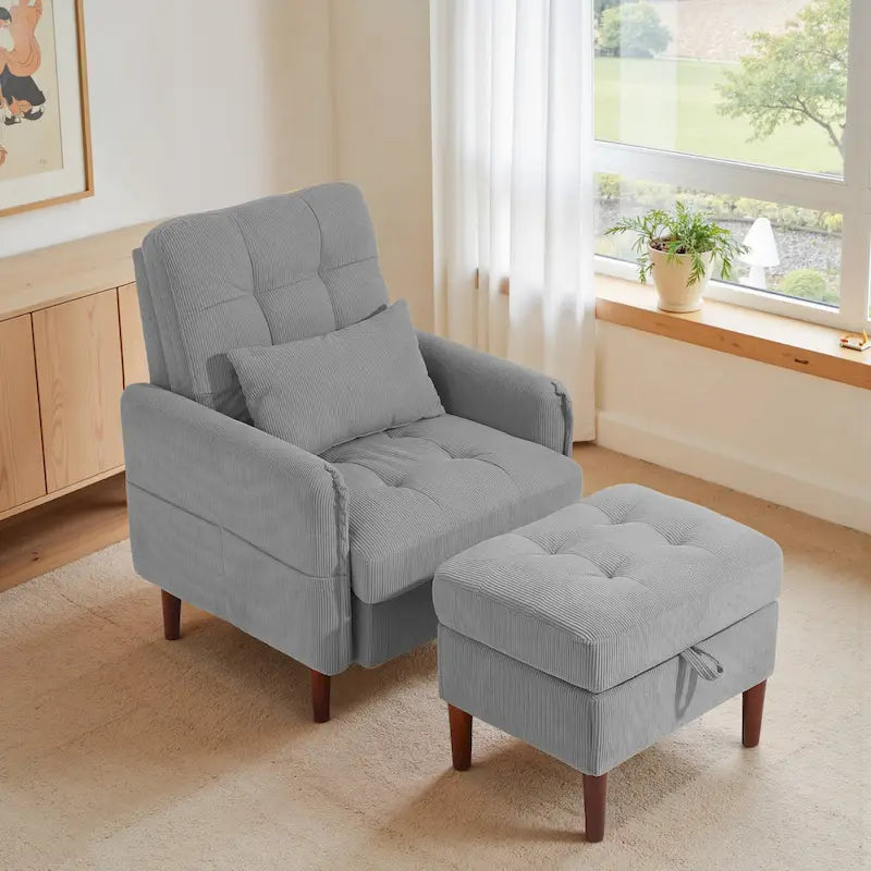 Poltrona accent imbottita con schienale regolabile e pouf contenitore coordinato