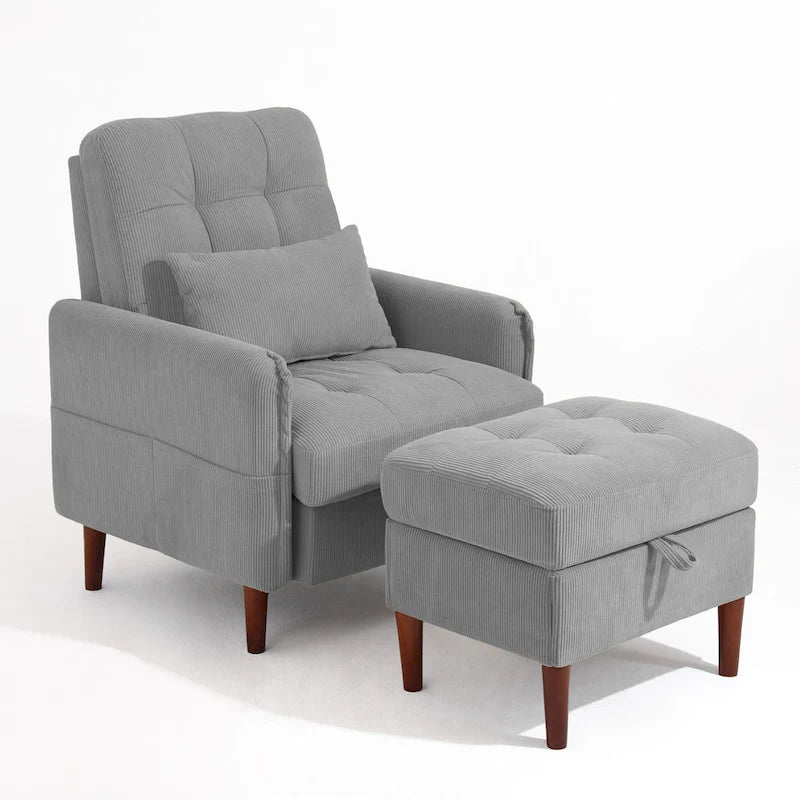 Poltrona accent imbottita con schienale regolabile e pouf contenitore coordinato