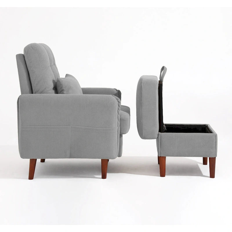 Poltrona accent imbottita con schienale regolabile e pouf contenitore coordinato