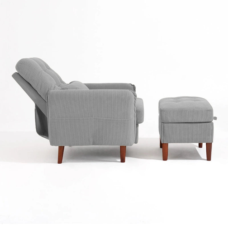 Poltrona accent imbottita con schienale regolabile e pouf contenitore coordinato