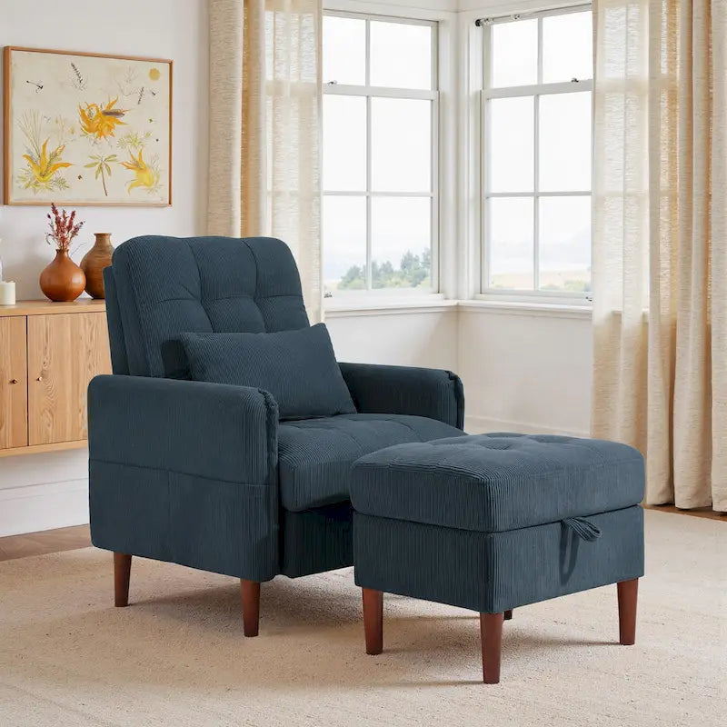 Poltrona accent imbottita con schienale regolabile e pouf contenitore coordinato