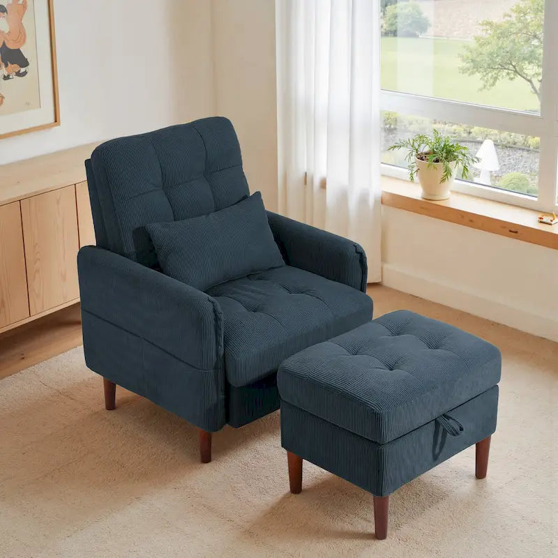 Poltrona accent imbottita con schienale regolabile e pouf contenitore coordinato