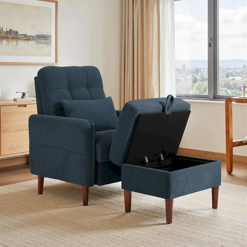 Poltrona accent imbottita con schienale regolabile e pouf contenitore coordinato
