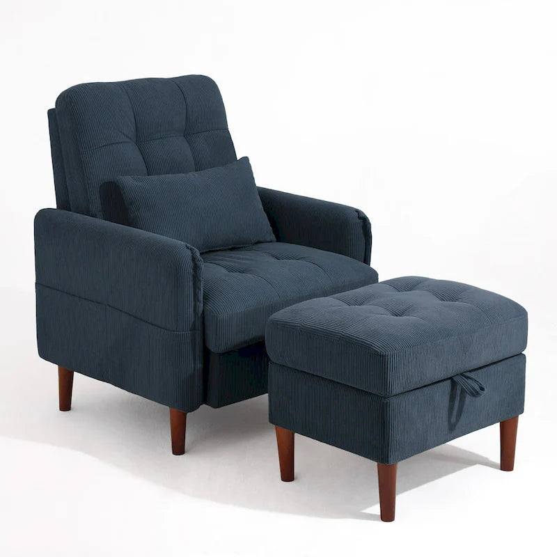 Poltrona accent imbottita con schienale regolabile e pouf contenitore coordinato