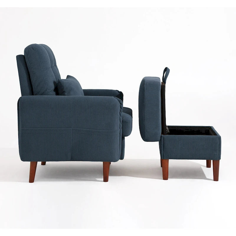 Poltrona accent imbottita con schienale regolabile e pouf contenitore coordinato