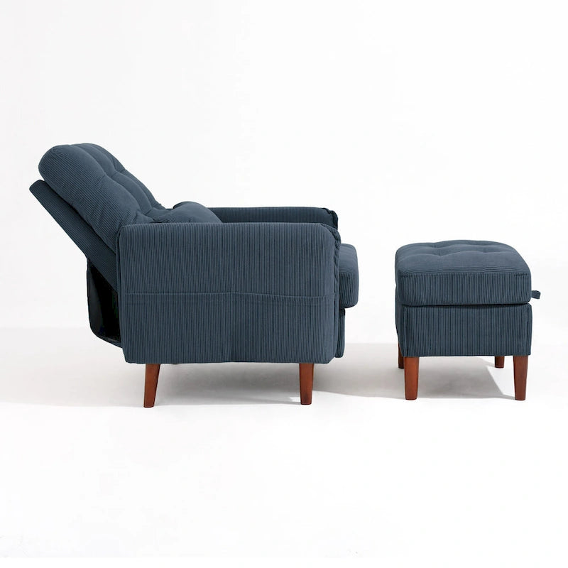 Poltrona accent imbottita con schienale regolabile e pouf contenitore coordinato