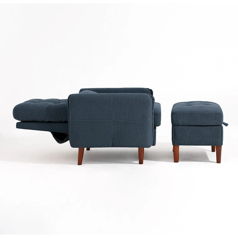 Poltrona accent imbottita con schienale regolabile e pouf contenitore coordinato