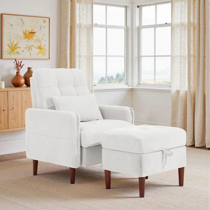 Poltrona accent imbottita con schienale regolabile e pouf contenitore coordinato