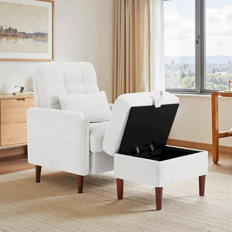 Poltrona accent imbottita con schienale regolabile e pouf contenitore coordinato