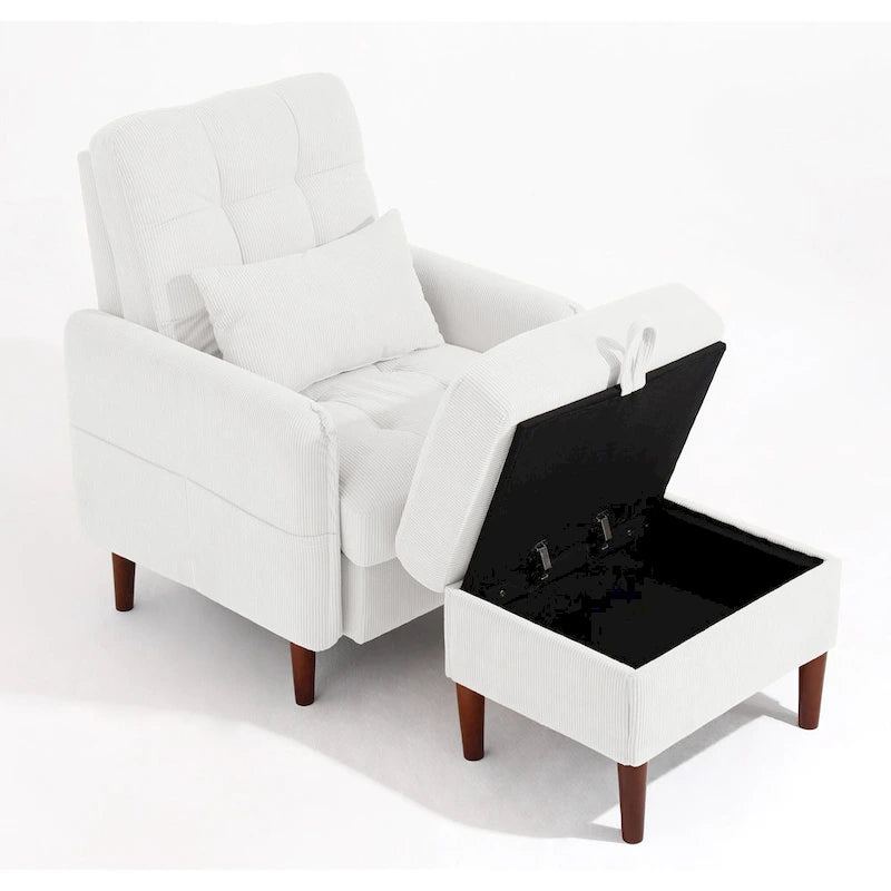 Poltrona accent imbottita con schienale regolabile e pouf contenitore coordinato