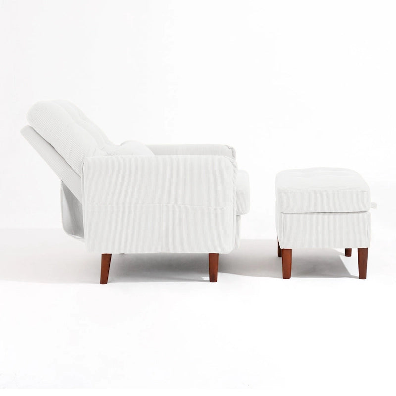 Poltrona accent imbottita con schienale regolabile e pouf contenitore coordinato