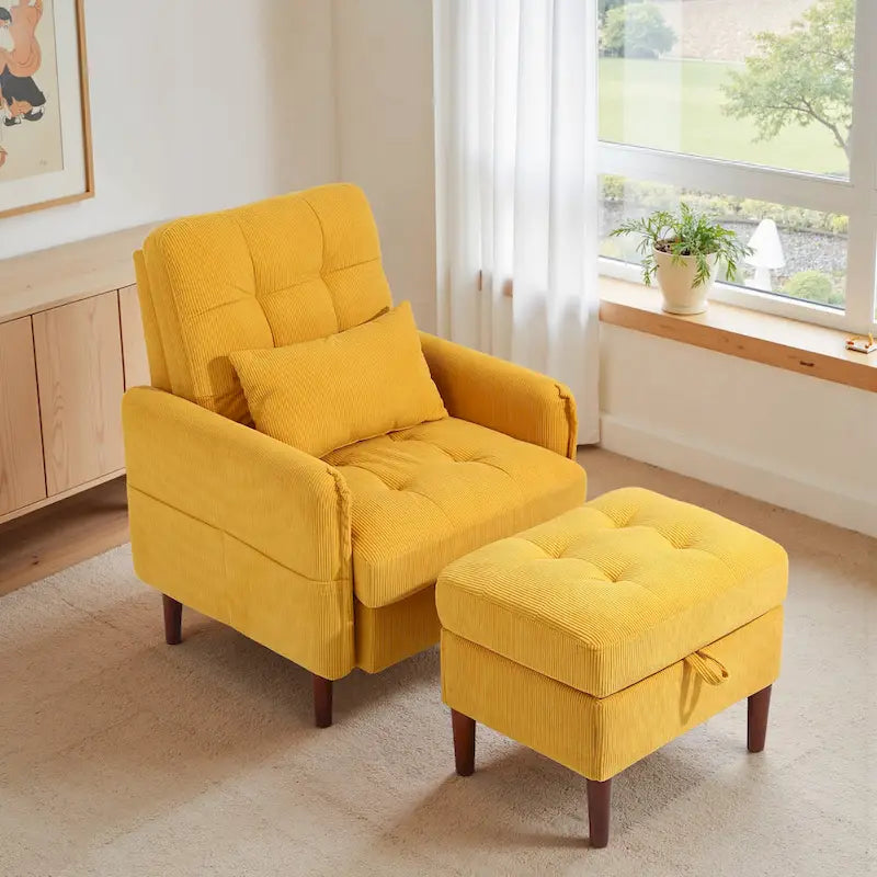 Poltrona accent imbottita con schienale regolabile e pouf contenitore coordinato