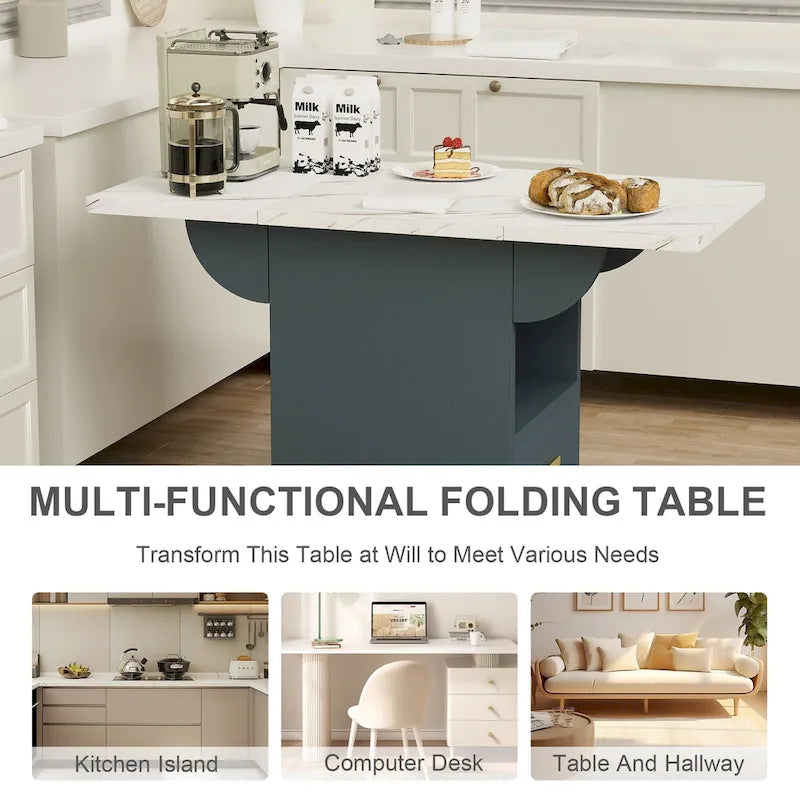 39.4 Foldable Solid Wood Dining Table with 4 Wheels and Drawer