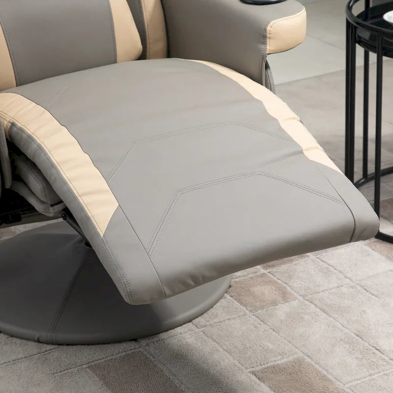 Poltrona reclinabile manuale in pelle PU con reclinazione a 135°, poggiapiedi regolabile, girevole a 360°, portabicchieri e tasche portaoggetti