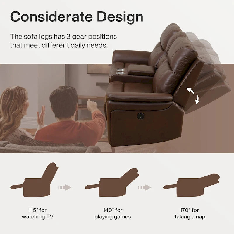 LED Breathing Leather 3-Piece Recliner Sofa Set for Living Room