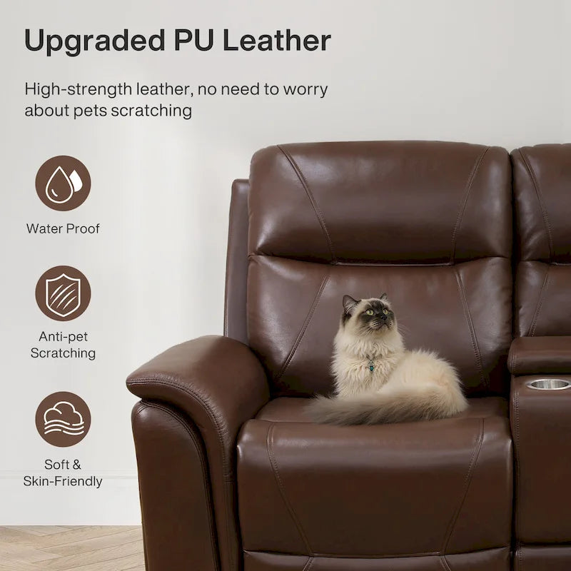 LED Breathing Leather 3-Piece Recliner Sofa Set for Living Room