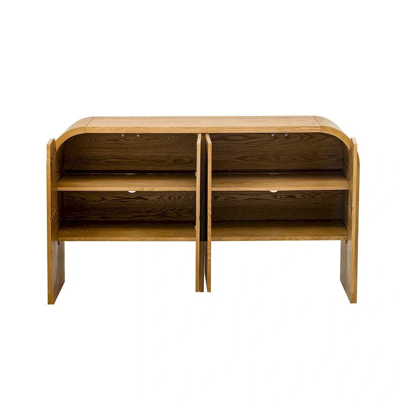 4 Doors Wood Sideboard Credenza Cabinet with Curvy Edge & Adjustable Shelves