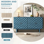 Modern 4-Door Sideboard with Convex Pattern Doors & 2 Silver Handle