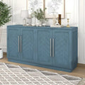 White Striped Sideboard Cabinet - 60" with Adjustable Shelves
