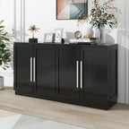 White Striped Sideboard Cabinet - 60" with Adjustable Shelves