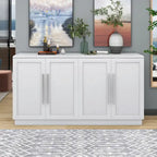 White Striped Sideboard Cabinet - 60" with Adjustable Shelves