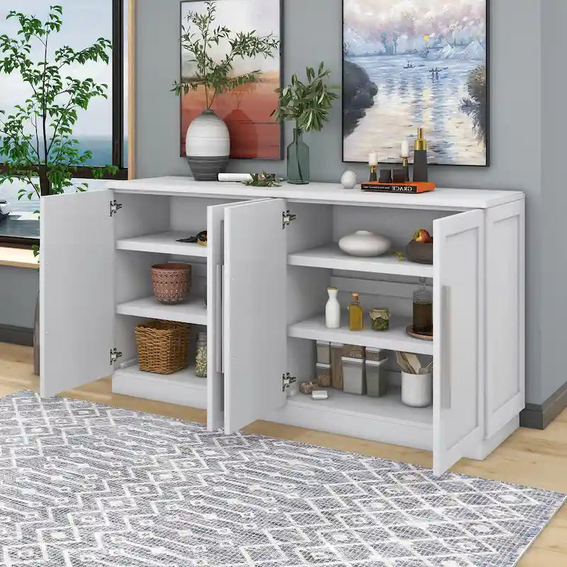White Striped Sideboard Cabinet - 60" with Adjustable Shelves