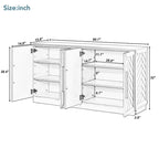 White Striped Sideboard Cabinet - 60" with Adjustable Shelves