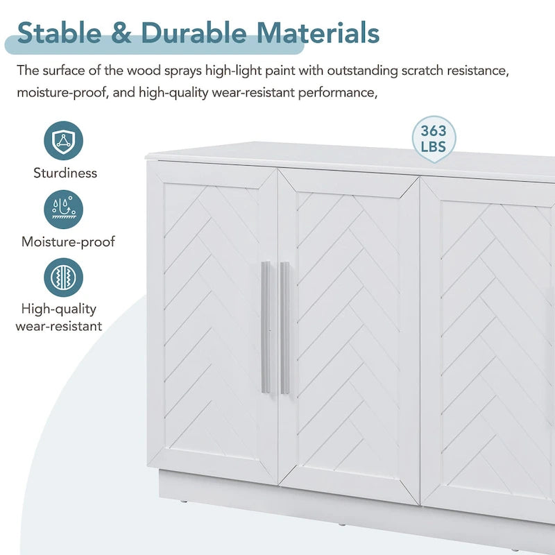 White Striped Sideboard Cabinet - 60" with Adjustable Shelves