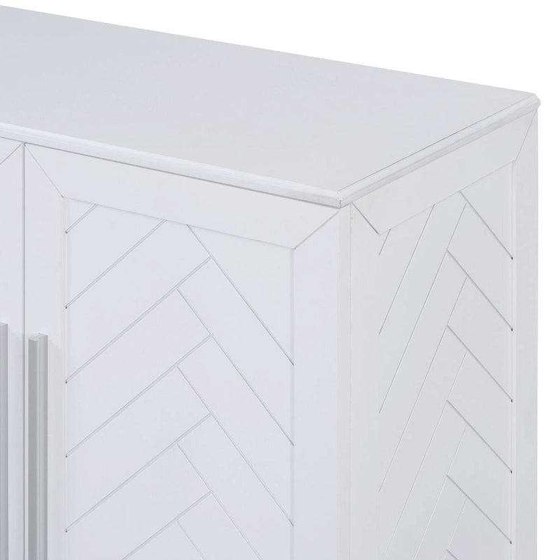 White Striped Sideboard Cabinet - 60" with Adjustable Shelves