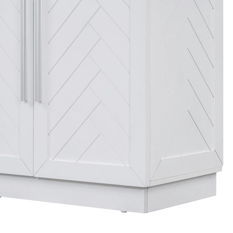 White Striped Sideboard Cabinet - 60" with Adjustable Shelves
