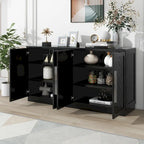White Striped Sideboard Cabinet - 60" with Adjustable Shelves