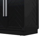 White Striped Sideboard Cabinet - 60" with Adjustable Shelves