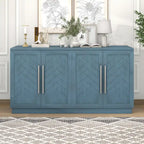 White Striped Sideboard Cabinet - 60" with Adjustable Shelves