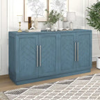 White Striped Sideboard Cabinet - 60" with Adjustable Shelves