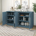 White Striped Sideboard Cabinet - 60" with Adjustable Shelves