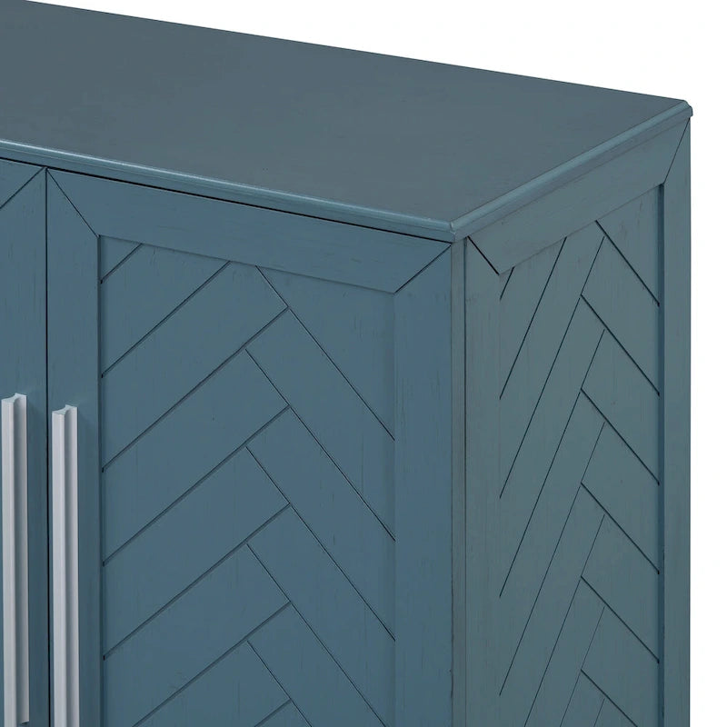 White Striped Sideboard Cabinet - 60" with Adjustable Shelves