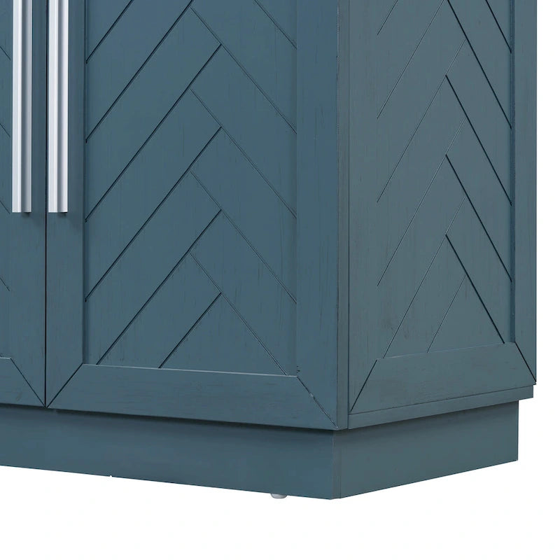 White Striped Sideboard Cabinet - 60" with Adjustable Shelves