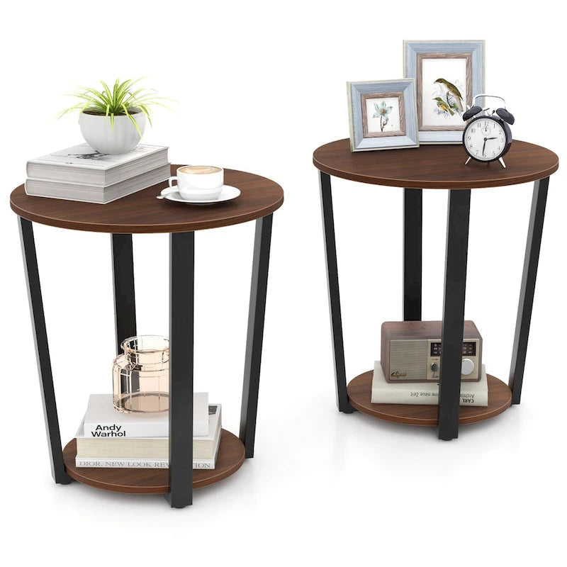 Industrial End Table Sofa Side Table Set ot 2 Nightstand w/