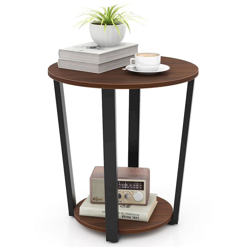 Industrial End Table Sofa Side Table Nightstand w/ Storage Shelf