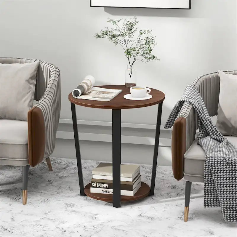 Industrial End Table Sofa Side Table Nightstand w/ Storage Shelf