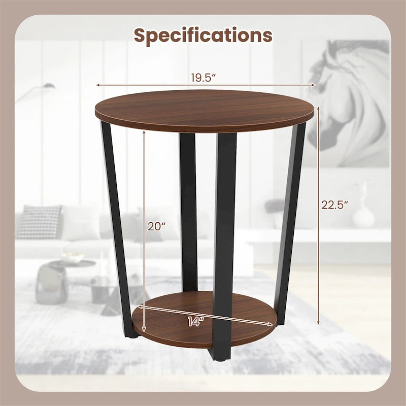 Industrial End Table Sofa Side Table Nightstand w/ Storage Shelf